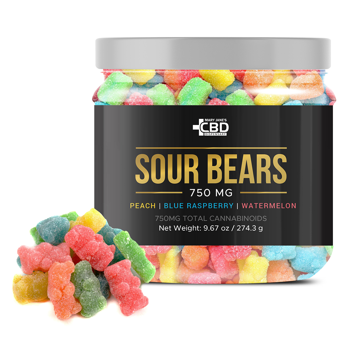 SOURBEARSGummyRoundsMockupw product - MJCBD Sour Bears 750mg