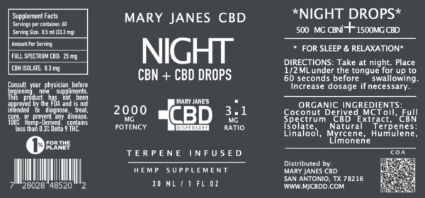 Terpene Night CBD and CBG drops terpene infused 2000mg
