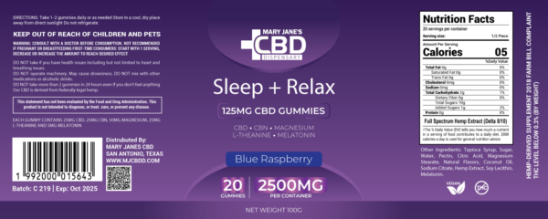 Sleep + Relax Cbn gummy label ()